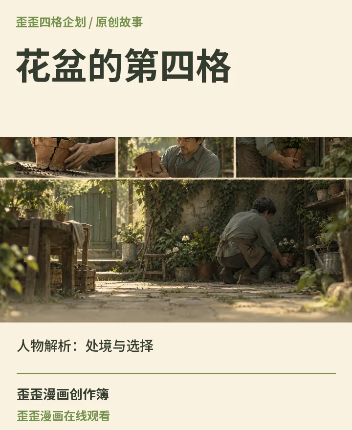 歪歪漫画在线观看相关原创故事《花盆的第四格》人物解析：处境与选择封面：歪歪四格企划场景与中文标题