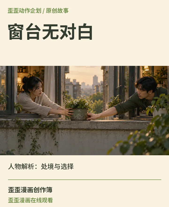 歪歪漫画在线观看相关原创故事《窗台无对白》人物解析:处境与选择封面:歪歪动作企划场景与中文标题