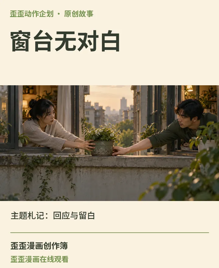 歪歪漫画在线观看相关原创故事《窗台无对白》主题札记：回应与留白封面：歪歪动作企划场景与中文标题